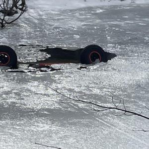 Two men riding a UTV broke through the ice in Searsmont Sunday morning, Feb. 12, and were rescued by a Game Warden and a Waldo County Sheriff’s Deputy. (Photo courtesy Maine IF&W)