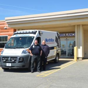 NorthStar Ambulance Paramedic Brian Walker and Advanced EMT Jason Fairbrother are staffing one of the NorthStar ambulances in Rockport. (Photo by Lynda Clancy)