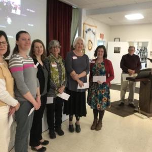 Six local nonprofit organizations received Camden Rotary Club grants on April 18. Left to right are Lana Arau, Midcoast Recreation Center; Katy Green, Marine Mammals of Maine; Whitney Files, Penobscot Bay YMCA; Lorain Francis, Knox County Gleaners; Elizabeth Schuh, MCH Meals on Wheels; and Meredith Batley, Knox Clinic. The Club’s charitable grants committee chair, Richard Householder, presented the awards. (Photo courtesy Camden Rotary Club)