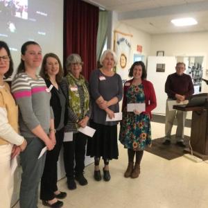 Six local nonprofit organizations received Camden Rotary Club grants on April 18. Shown left to right are Lana Arau, Midcoast Recreation Center; Katy Green, Marine Mammals of Maine; Whitney Files, Penobscot Bay YMCA; Lorain Francis, Knox County Gleaners; Elizabeth Schuh, MCH Meals on Wheels; and Meredith Batley, Knox Clinic. The Club’s charitable grants committee chair, Richard Householder, presented the awards. Camden Rotary, MRC, Knox County Gleaners, Knox Clinic, MCH, Meals on Wheels, Midcoast Recreation Center, Marine Mammals of Maine, Pen Bay YMCA
