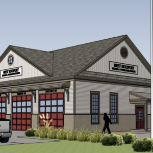 A rendering of the West Rockport Fire Station, as designed by 2A Architects, in Rockport.