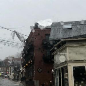 The rooftop awning at 16 Bay View hotel in Camden, on Bay View Street, was demolished from the gusting hard out of the east, and sent hanging over the building’s edge.