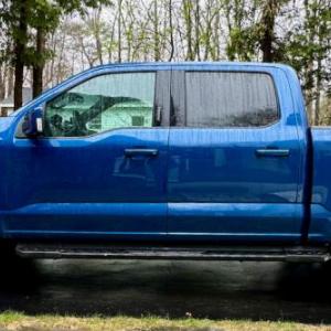 Ford’s trailblazing battery-electric pickup truck is a remarkable achievement—familiar above, extraordinary underneath. This color is Atlas Blue Metallic.