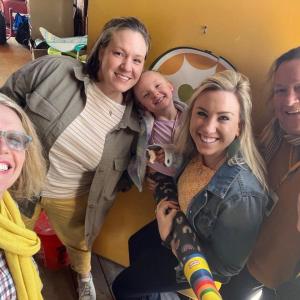 Patrisha McLean, founder/president of Finding Our Voices with, from left to right from the Knox County Homeless Coalition: Becca Gildred, Chief Development Officer; Ollie Feeny, daughter of Molly; Molly Feeney, Chief Program Officer; Steph Primm, Executive Director; and Elinor Weissman, Senior Case Manager. (Photo by Patrisha McLean)