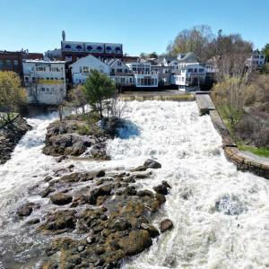 The outflow of the Megunticook River into Camden Harbor May 2, after the heavy rainstorm of the day prior, when as much as 6.57 inches of rain fell in the region. (Photo courtesy Todd Anderson)