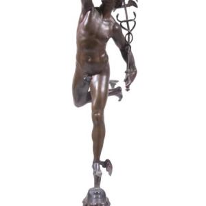 bronze, statue, greek, roman, mercury, antique, hermes, sculpture, male, man, god, myth, mythology, messenger, art, auction, july,