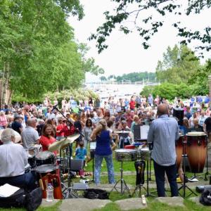 As the sun lowered on July 4, Camden Library Amphitheatre was alive with music and people happy to be outside after six weeks of steady dreary weather. Summer suddenly arrived on Independence Day winding down a long holiday weekend. (Photo by Lynda Clancy)