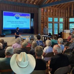 The Megunticook River Citizens Advisory Committee hosted a monthly speaker series August 23 at Camp Bishopswood in Hope. (Photo courtesy Lauren Caffe)