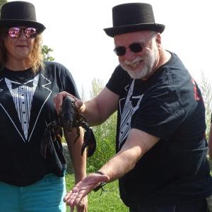 Barons Tina DelSanto and Bob Adler, who is holding the famous Passy Pete for the crowd to see. (photo by Erica Thoms)