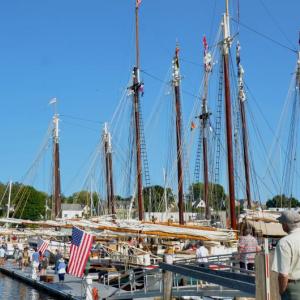 Summer’s not over yet! Windjammers in Camden Harbor. Photo by Lynda Clancy