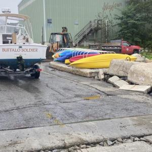 To be on the safe side, John Hanson, of Camden, hauled Buffalo Soldier Sept. 12 at Steamboat Landing, in Camden, in advance of Hurricane Lee. (Photo courtesy Camden Harbor Master)
