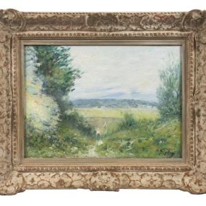 Oil on linen summer landscape by Alfred Sisley