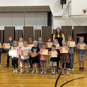 Respect award recipients. Front: Marley Johnson, Hazel Sturks, Logan King, Ella Curry, Anthony Pittocco, London York. Back: Rhys Hatch, Ben Brown, Oliver Reavely, Jayla O’Hare, Juliette Johnson, Alyvia Baughman, Rory Hall, Charlotte Ahearn, Principal Ainslee Riley, Swayze Prior, Bryce Slape, Isabella Guzman. (Photo courtesy Thomaston Grammar School)