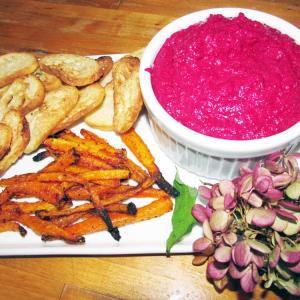 Beet dip with parmesan carrot fries and garlic crostini. Photo by Kay Stephens