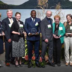 2023 MFBA Winners are: Hancock Lumber (Paul Wainman, Carol Hancock), Lifetime Achievement (Janet Cole Cross), Pratt Abbott Garment Care (David Machesney, Emily Machesney), Maine Med Cleaning Service (Michael Molisho), Brodis Blueberries (Ron Howard, Gwen Brodis), Mahoosuc Guide (Polly Mahoney), The Cote Corporation (Dan Cote, Daniel Cote) (Photo courtesy Institute for Family-Owned Business)