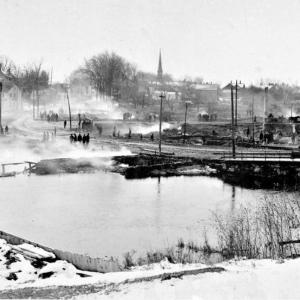 A view of Main Street, Camden, the bridge and the dam area after the Great Fire of 1892 (Photo courtesy Camden Historic Resources Committee)