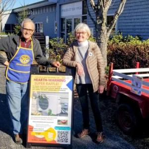 Treasurer Peter Lindquist of West Bay Rotary’s Satellite Club and
Deb Hitchings of The Shields Fund at First Congregation Church in Camden. (Photo courtesy West Bay Rotary’s Satellite Club)