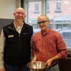 Mark Bergelin, manager of Key Bank, and Peter Lindquist, of West Bay Rotary’s Satellite Club. (Photo courtesy West Bay Rotary’s Satellite Club)