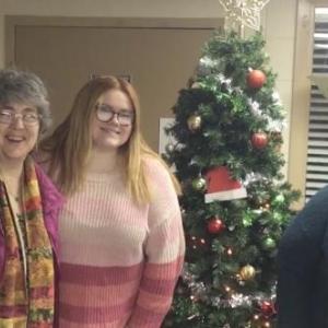 Getting ready to dance and make music at the Reentry Center are Dottie Odell (volunteer), Chrissy Fowler (BFS Director), Kaysee Leary (Case Manager at MCRRC), Tiffany Hodgdon (Assistant Program Manager at MCRRC) and John Pranio (musician and music teacher). Photo courtesy BFS and MCRRC