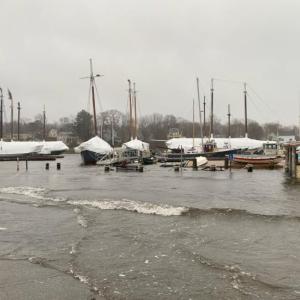 Camden Public Landing, again awash, during the Jan. 13, 2024 storm. (Photo by Lynda Clancy)