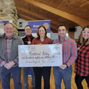 Left to right: Kermit Voncannon, Rockland Rotary President, Bob Bird, Wendy Jacques, Ben Tripp, and Emily Dillon. Photo courtesy Rockland Rotary)