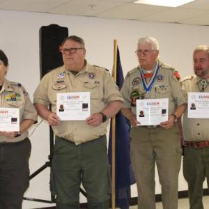 Karla Talpey and Alan Duplessis of Jackman, Sherwood Hilt of Union and John Wood of Hope receive the Ray "Papa Bear" Kimball Award of Service. (Photo courtesy Chuck Mahaleris)