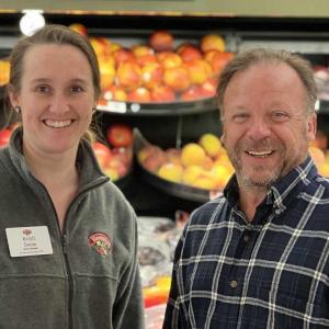 Kristi Snow, store manager of Hannaford's Rockland store, and Joe Ryan, executive director of AIO Food & Energy Assistance. (Photo courtesy AIO Food & Energy Assistance)