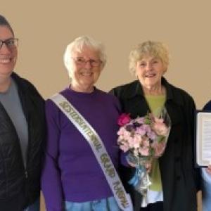 From left to right: Union Sestercentennial Committee members Tracy Weed and Sonia Burns, Grand Marshal Janice Linscott, and Union Select Board member Martha Johnston-Nash. (Photo courtesy Union Sestercentennial Committee)