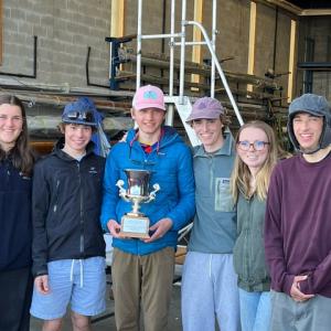 .Mabel Wight, Oliver Lee, Captain Charlie Conover (holding trophy) , then Elliott Condon, then Captain Ava Tobias. (Photo courtesy Todd Schwendeman)