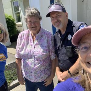 Taking the formality out of gun disposal. L-R: State Representative Vicki Doudera, D-Camden, and Senator Pinny Beebe-Center, D-Rockland, with Police Officer Troy Peasley and Maine Gun Safety Coalition volunteer Laura Edwards. (Photo courtesy Laura Edwards)