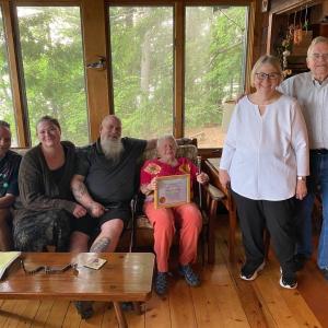 Nancy Bishop’s extended family (three generations, left to right): Michael Soronen, Angie Franklin, Chris Franklin, Nancy Bishop, Patti Franklin and Jack Franklin. (Photo courtesy Town of Lincolnville)