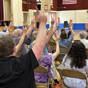 Democrats from Bremen, Friendship, Waldoboro and Washington gather July 21 to nominate Jennifer Stone. (Photo courtesy Jennifer Stone)