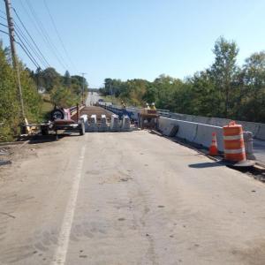 The guard rail at the work site just before the bridge over the St. George River in Warren.