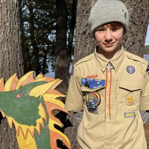 Finlay Woodbury of Rockport is a new Scout in Troop 200 in Camden. “It was a little cold to camp out but it has been a lot of fun. I had fun playing Jump Tag.”