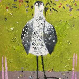 Garden Bird 131, oil on panel 2024 by Sheep Jones. (Photo courtesy Belfast Free Library)