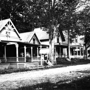 Cottages can be seen in the early days of the camp. (Photo courtesy of the Penobscot Marine Museum)