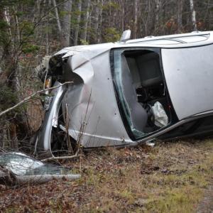 Front and rear windows of a Toyota Camry were removed in order to reach the patient. (Photo by Sarah Thompson)