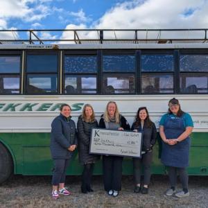  L to R: Kate Elmes, Trekkers Deputy Director; Katie Chilles, Heidi Neal and Melissa Robbins from J. Edward Knight Rockland Office; and TJ Morris, Principal Program Manager of Trekkers. (Photo courtesy J. Edward Knight Insurance)