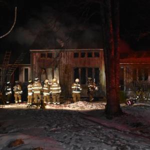 A fire at 2036 Appleton Ridge Road was initially difficult to find due to darkness and fog. (Photo by Sarah Thompson)