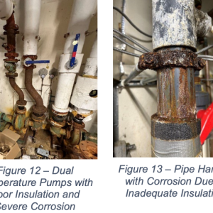 Corroded pipes that lead to the five geothermal wells beneath Camden Hills Regional High School, on Route 90 in Rockport. (Photo courtesy EMC report submitted to the Five Town CSD)