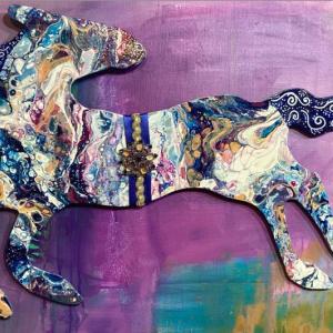 Hoof beats Mixed Media Equine Expressions by Diana Gallant. (Photo courtesy Gibbs Library)