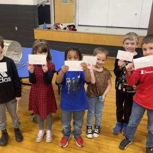 Gratitude ticket raffle winners: Ryman Ames-Allan, Noa Silverstein, Zion Peart, Katie Davis, Emmett DeYoung, Logan McRae. (Photo courtesy Thomaston Grammar School)