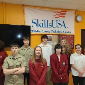 Waldo County Technical Center students participating 2025 SkillsUSA competition. Back l-r: Melody Ivy, Nick Hicock, Brady Bryant, Baileigh Bagley, Brianna Metz; Front l-r: Eric Nason, Sierra Caruso, Aspen Fogg, Emily Richards. (Photo courtesy WCTC)