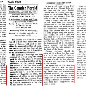 Mary Louise Bok hoped to see the river buildings removed in 1930, and here's also where the Camden Herald stated that the natural free-flowing Megunticook Falls was noted by explorer George Weymouth in 1605.