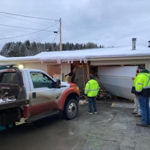 A passerby shared this photo after a vehicle hit the freight area of Lincoln's Country Store, in Warren, Feb. 3, 2025.