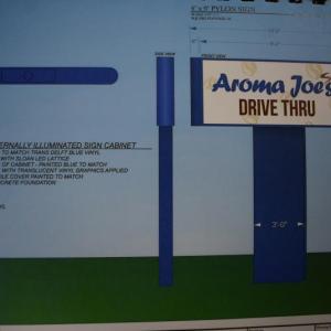 Planning Board application sign measurements for Aroma Joes.
