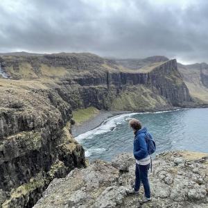 Marci Richardson hiking in the Faroe Islands. (Photo courtesy Belfast Free Library)