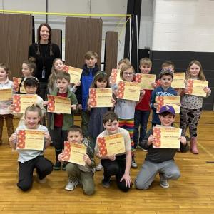 Empathy Award Winners. Front: Juliette Johnson, Lucas Daniello, Shawn King, Logan Atwood; Middle: Wen Xin Chen, Hayden Gagnon, Noa Silverstein, Anastasia Magnoli, Mason VanHorn; Back: Josselyn Brown, Emelia Miller, Principal Ainslee Riley, Paige Feltis, Bryce Slape, Logan King, Essie Ross, Dylan Latta, Kelly Trial. Not pictured: Kaleb Barnard. (Photo courtesy Thomaston Grammar School)