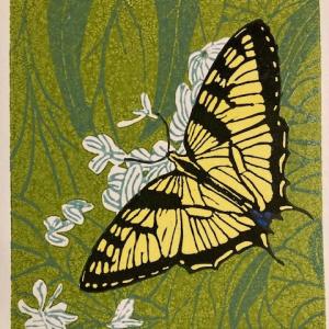 Swallowtail, Woodcut, 8 x 9”, by Sumner Roberts. (Photo courtesy Local Color Gallery)