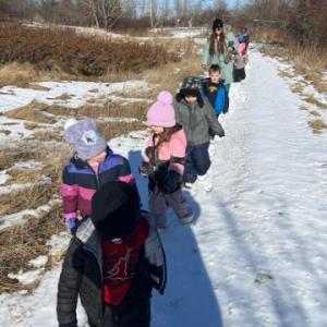 South School students on the move, exploring and learning in the surrounding woods. (Photo courtesy RSU 13 South School)